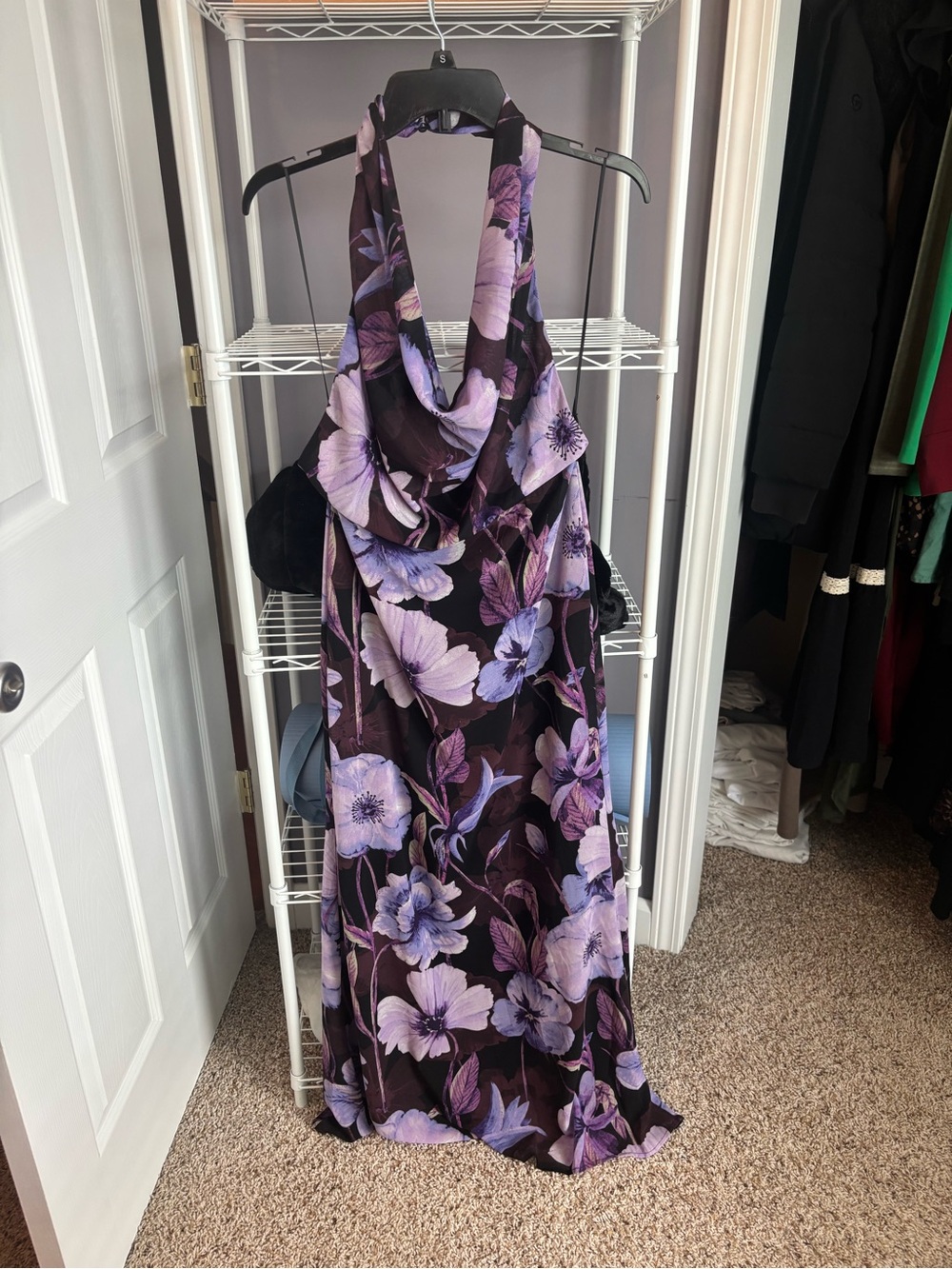 Windsor Black & Purple Floral Halter Maxi Dress